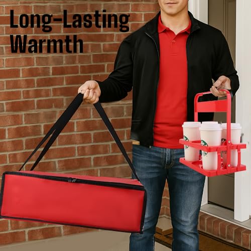 Bodaon Insulated Pizza Bags for Delivery & Plastic Portable Drink Carrier, 20" x 20" x 6" ermicas Thermal Food Carrier for Hot and Cold Food, Large Warming Bag for Catering and Delivery, 1-Pack - color: Red Bag with Drink Carrier, size: 20" x 20" x 6"