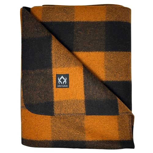 Arcturus Military Wool Blanket - Warm, Thick, Washable - Great for Outdoors, Camping, Stadium Blanket, Picnics, Travel - Car & Bushcraft Survival Kits - color: Orange Buffalo