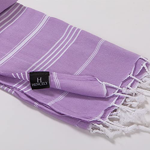 Hencely Turkish Beach Towel 37x68 Oversized, Sand-Free, Quick-Dry, Lightweight - Travel Essential for Pool & Bath - Striped 100% Cotton Bathroom Towels Accessories Gift (Lilac) - color: Lilac