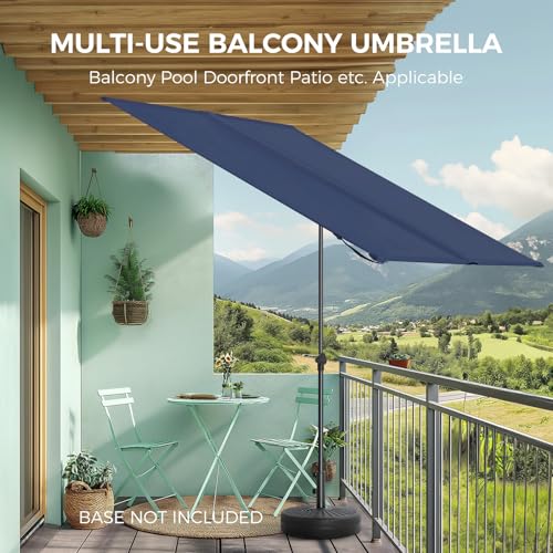 HOMSHADE 6x4ft Outdoor Balcony Umbrella - Flat Porch Pool Patio Umbrella Rectangular Canopy Shade UPF50+ UV Protection 360° Rotating & Tilting All Angles Applicable (Navy Blue, No Base) - color: Navy Blue