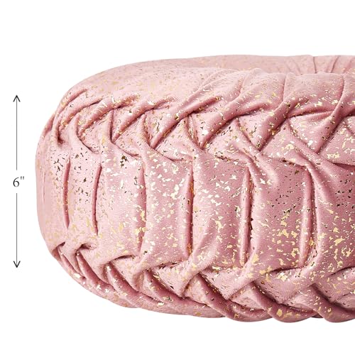 EUCIOR Round Throw Pillows,Blush Pink and Gold Throw Pillow,Soft Spandex Fabric,Pumpkin Pleated Handmade Pink Round Velvet Decorative Pillow for Sofa Bedroom Livingroom - color: Golden-pink