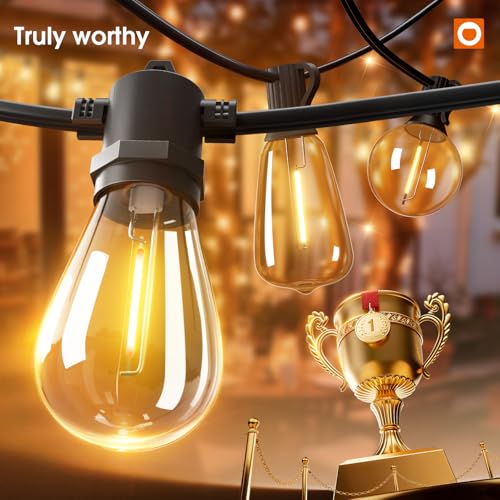 addlon 48FT(2FT Space) LED Outdoor String Lights with 24 Edison Shatterproof Bulbs, Heavy-Duty and Weatherproof Strand, Commercial Grade Patio Lights, Decorative for Garden or Patio, Black - size: 48FT(24 Sockets)