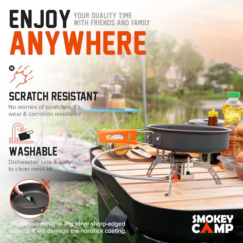 Smokey Camp Camping Cookware Mess Kit Set with Stove - Backpacking Camping Pots and Pans Set, All in One Non-Stick Camping Cooking Set, Portable Stove, Hiking, Picnic, Outdoor & Camping Cookware Set - style: 1.2 Liter Pot