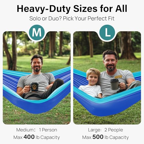 Kootek Camping Hammock, Portable Hammocks with Tree Straps & Attached Carry Bag, Camping Essentials Gear, Perfect for Outside Indoor Hiking Beach Backpack Travel - color: Royal Blue & Sky Blue, size: Large