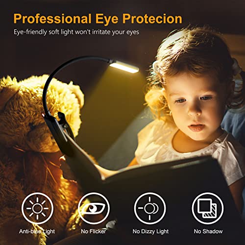 Gritin 9 LED Rechargeable Book Light for Reading in Bed - Eye Caring 3 Color Temperatures,Stepless Dimming Brightness,80 Hrs Runtime Small Lightweight Clip On Book Reading Light for Studying - color: ‎Black