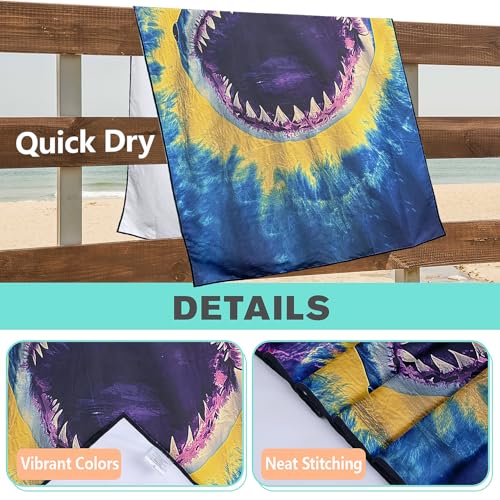 Tie Dye Shark Beach Towel Oversized 36" x 72", Thin Lightweight Sand Free Quick Dry Microfiber Towel for Swimming Pool Cruise Camping Travel - color: Color_39