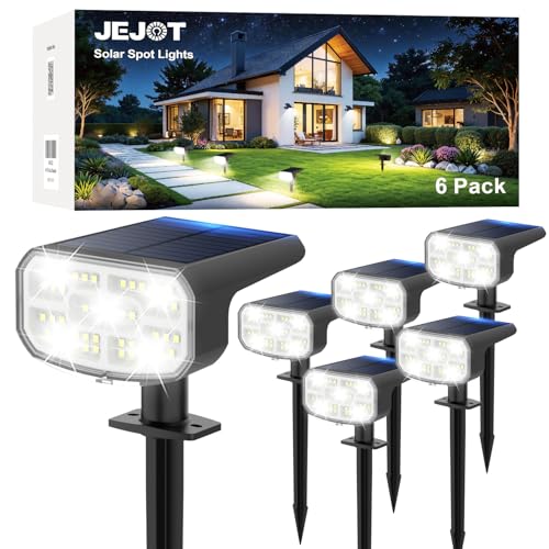 Solar Spot Lights Outdoor Waterproof IP65,6 Pack,Cool Light, 2 Lighting Modes Selectable, Solar Powered Yard Garden Solar Spot Lights for Garden Outside Landscape Auto On/Off - color: Cool-6000K, size: 6 Pack