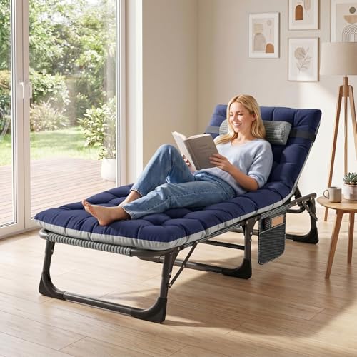 ABORON 4-in-1 Lounge Chair, Padded Cushion, Heavy-Duty 440LB 3-Fold Adjustable Recliner Chaise Chair, No Assembly for Patio, Poolside, Camping, Tanning (1, Quartz Adriatic) - color: Quartz Adriatic