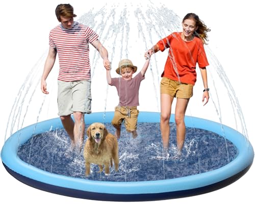 Kids Dog Splash Pad Sprinkler - Jasonwell Non Slip Dog Sprinkler Pad Splash Pool Puppy Dogs Pool Summer Outdoor Water Toys Backyard Durable Splash Pad for Toddlers Kids Small Medium Large Dogs Pet - style: Blue - 76"