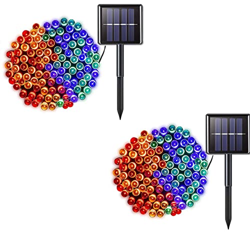 2 Pack 200 LED Solar String Lights, 85.2ft 8 Modes Solar String Lights for Outside, Waterproof and Solar Powered Outdoor String Lights for Holiday Christmas Yard Garden Tree Wedding Party (Multicolor) - color: Multicolor