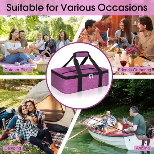 Insulated Casserole Carrier, Portable Casserole Carrier for Hot or Cold Food Lunch Tote Warmer or Cooler Bag, Lasagna Lunch Bag for Potluck Parties- Fits 9" x 13" Baking Dish-Rose Purple - color: Rose Purple, size: 16x10x4 in