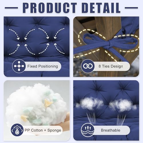 Porch Swing Cushions 48 inch Waterproof Outdoor Swing Cushion Replacement 2 Seater Thick 5in Patio Swing Cushions for Outdoor Furniture Bench (Navy Blue-48x40inch) - color: Navy Blue, size: 48x40x5inch
