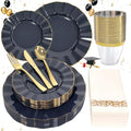 175 Plastic Dinnerware Set, Disposable Dinnerware Set for 25 Guests Include 50 Plastic Plates,25 Silverware Set,25 Cups and 25 Napkins for Graduation Party Wedding(Navy Blue and Gold) - color: Navy Blue