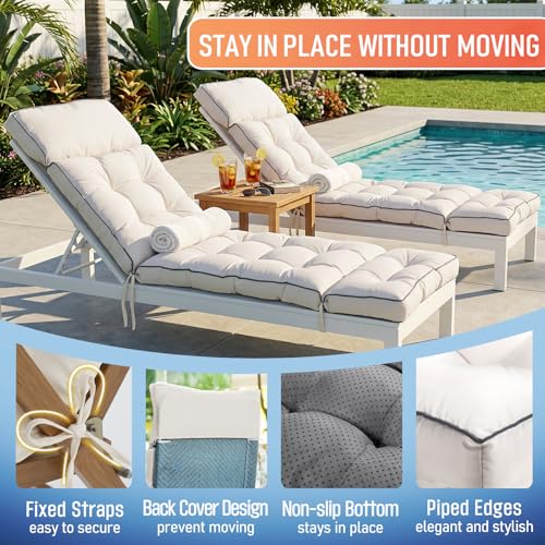 MAGIC ELEPHANT Chaise Lounge Cushion Outdoor, Memory Foam Patio Lounge Chair Cushion with Ties for Indoor Outdoor Furniture, Water-Repellent Replacement Long Chair Cushion (Antique White) - color: Antique White