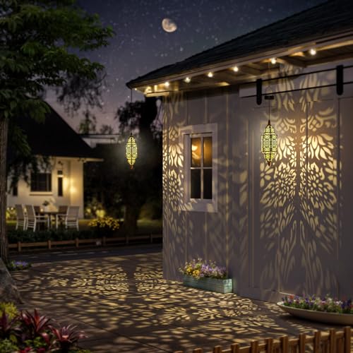 Twinkya Hanging Solar Lights Outdoor Garden Decorative Solar Lantern Waterproof Metal Moroccan Outdoor Decorations for Patio Pathway Yard Porch Backyard Garden Decor (Gold, 1 Pack) - color: Gold, size: 1pack
