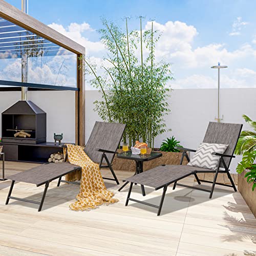 Tangkula Folding Lounge Chair Outdoor, Recliner Chaise Lounge with 5-Position Adjustable Backrest & 2-Position Footrest, No Assembly Required, Suitable for Patio Poolside Beach Yard (1, Grey) - color: Grey