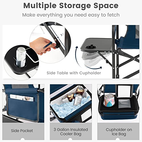 KOTEK Camping Directors Chair, Outdoor Folding Chair with Side Table, Cooler Bag & Storage Pocket, Supports 400 LBS, Portable Camp Chairs for Fishing, Picnic, Concert, Beach, Lawn, Patio (1, Blue) - color: Blue