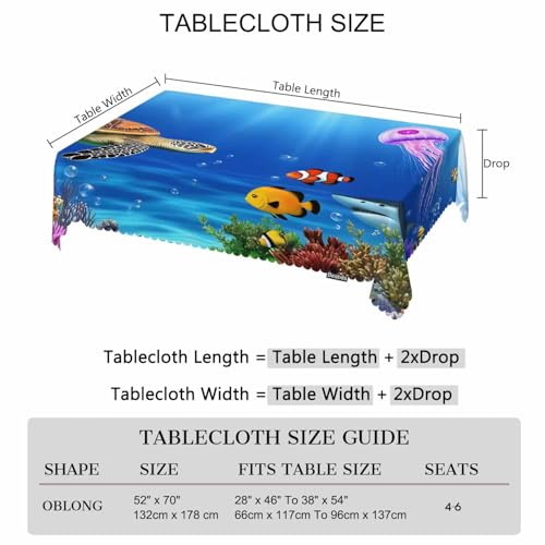 Sea Turtle Kitchen Tablecloth Ocean Underwater Jellyfish Shark Coral Reef Indoor Outdoor Table Cover Anti-Oil Table Cloths for Wedding Banquet Dinner Tablecloths, 52x70 Inch(4-6 Seats) - color: Sea Turtle