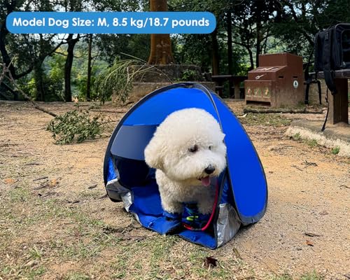 Mini Tent for Pets Small Dog Tent for Beach Portable Pop Up Sun Shade Shelter with Phone Compartment for Puppy and Large Cats Small Animals Sun Canopy for Camping and Outdoor - style: blue