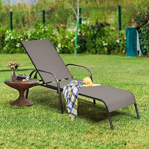 Tangkula Lounge Chair Outdoor, Patio Chaise Lounge with Adjustable Backrest, Reclining Pool Lounge Chair for Outside with Heavy Duty Steel Frame, Suitable for Beach, Yard, Balcony, Poolside - color: Brown
