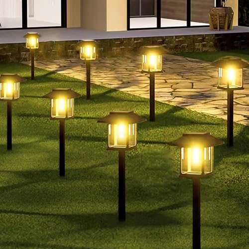 16-Pack Solar Lights Outdoor (Extra-Bright & Auto On/Off), Solar Powered Garden Lights, Outdoor Waterproof Solar Pathway Lights for Patio, Path, Yard, Landscape, Driveway, Walkway Decor (Warm White) - size: 16 Pack