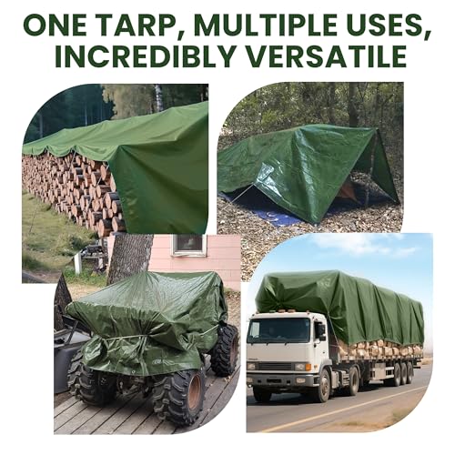 12' x 16' Tarp 5-mil Thick Camping Tent Rain Tarps Green Waterproof Outdoor Cover… - color: 5 Mil Army Green, size: 12x16 FT