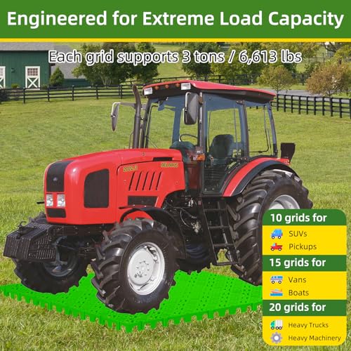 10 Pcs 15.7" x 15.7" Heavy Duty Ground Protection Mats, Interlocking Non-Slip Floor Mat, Heavyweight Gravel Grid Drive on Lawn, 6613 lb Load Permeable Paver for Parking, Outdoor Event Flooring, Green - color: Green