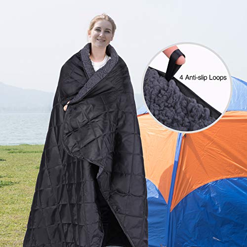 REDCAMP Large Camping Blanket with Sherpa Lining, Cold Weather Warm Outdoor Blanket Windproof for Camping Stadium, Machine Washable 59"x 79" - color: 59"x 79" Black