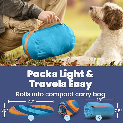 Travel Dog Bed (42" x 30")- Foldable & Packable for Travel, Road Trip, Camping– Lightweight, Water Resistant & Cozy with Soft Padding– Compact, Portable & Machine Washable– Large & Small Breeds: Teal - color: Sunset Surf