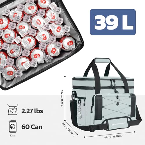 Maelstrom Portable Collapsible Soft Cooler Bag – 24/30/60 Cans Double-Deck Leakproof Ice Chest for Beach, Camping & Grocery - color: Grey, size: 60 Can