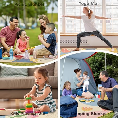 Supfitness Extra Large Picnic Blankets Waterproof Foldable (60 "x 80") Beach Blanket Waterproof Sandproof,3-Layer Thicking Mat Outdoor Packable Camping Blanket - color: Beige, size: 60x80in