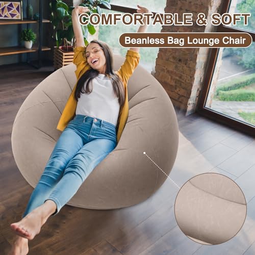 Realspring Inflatable Bean Bag Chairs for Adult Blow up Chairs Lazy Sofa Folding Portable Inflatable Chair for Movie Outdoor Room Bedroom Reading Camping(Coffee) - color: Coffee