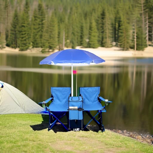 Outvita Folding Double Camping Chair w/Umbrella Beverage Holder Carrying Bag Cooler Fold Up Table, Large Bearing Capacity for Beach Patio Pool Park Outdoor Blue - color: Blue
