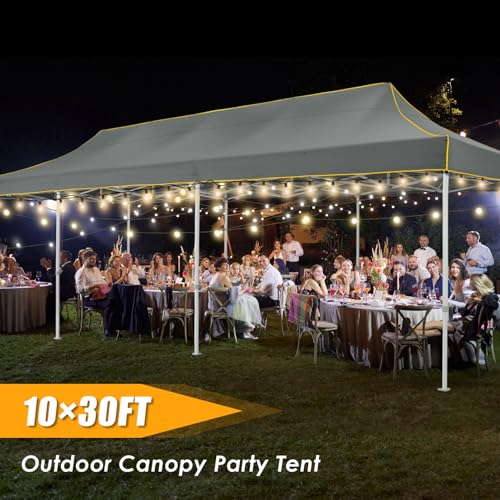 HOTEEL 10x30 Heavy Duty Pop Up Canopy Tent for Parties Event Wedding Commercial Instant Canopy with Wheeled Bag, Party Tent Waterproof UV 50+&Windproof, Upgraded Thick Hexagonal Legs, Gray - color: Gray, size: 10x30FT (No Walls)