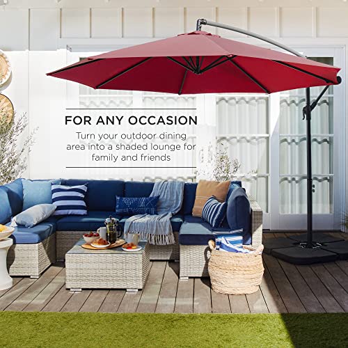 Best Choice Products 10ft Offset Cantilever Hanging Market Patio Umbrella, 8 Sturdy Ribs, Easy Adjustment - Burgundy - color: Burgundy, size: Offset