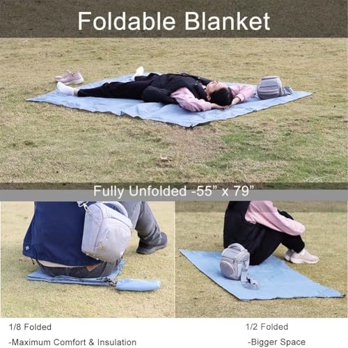 Outdoor Pocket Blanket, 55"x79" Waterproof Foldable Compact Picnic Blanket, Ultralight Tarp for Camping, Festival, Beach, Hiking, Backpacking, Travel and More, Stakes Included - color: Grey, size: 79"*55"