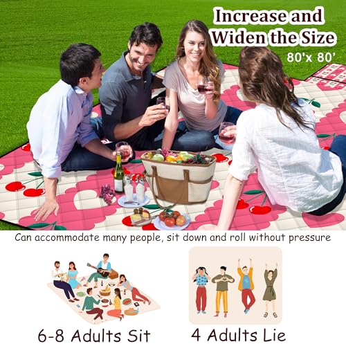 Poedist Extra Large Picnic Blanket Waterproof,80"x 80"Foldable Machine Washable Beach Blanket,Outdoor Blanket for 6-8 Adults,Suitable for Indoor Crawling,Park Beach,Camping,Hiking,Family Travel(Pink - color: Pink Love, size: 6'8" x 6'8" (Square)