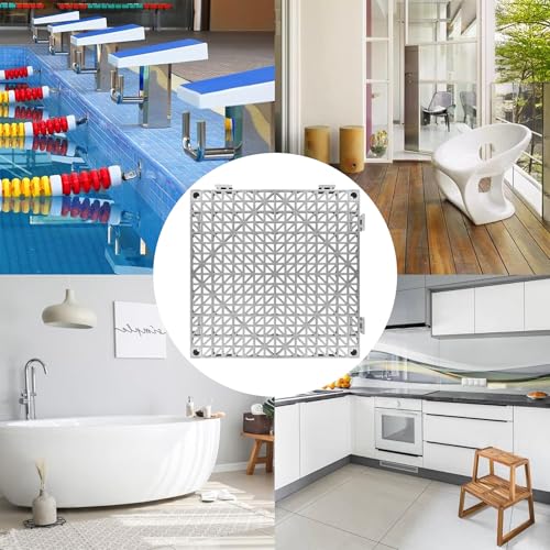 ToLanbbt Modular Interlocking Cushion 24P 11.8" x 11.8" Interlocking Rubber Floor Drain Holes Non-Slip Splicing Drainage Mats for Deck, Shower, Kitchen, Drain Pool, Sauna Bath, Indoor Outdoor (Grey) - size: 24 Pcs