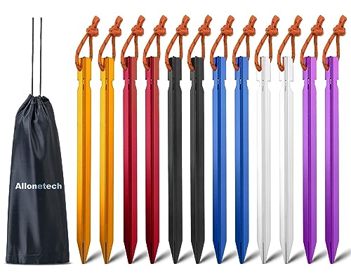 12 Pack Tent Stakes, 7075 Ground Metal Camping Aluminum Tent Pegs, Lightweight Tent Stakes Heavy Duty Spikes Camping Accessories - color: Zesty