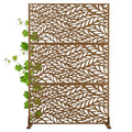 Modern Metal Privacy Screen, Patio Outdoor Privacy Panels with Stand, Freestanding Outdoor Divider for Yard, Deck＆Garden(71.3"*47.3"*15.7") - color: Brown,Flowleaf