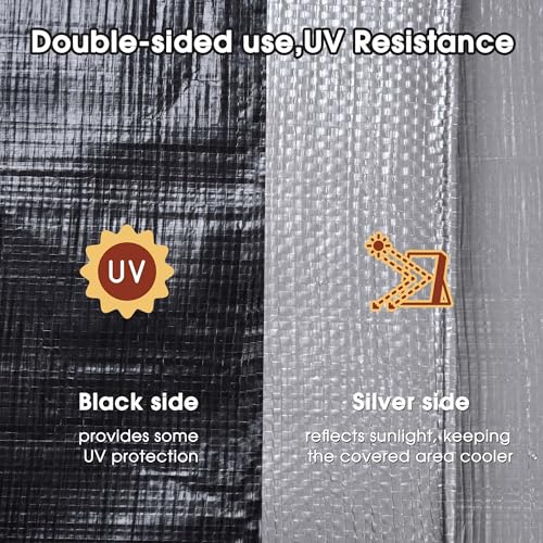 Yescom 16x20FT 14-Mil Plastic Tarp Waterproof Heavy Duty Tarpaulin with Eyelets Reversible Tear Resistant Shade Canopy Boat Pickup Truck Bed Cover - color: 14mil-1pc-silver, size: 16X20 Ft