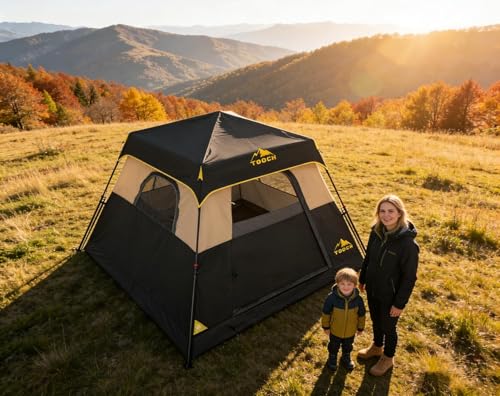 3/4 Person Camping Tent with 1 Door, 4 Windows, and Upgraded Ventilation– Instant Setup, Waterproof, 8'x 8'x 67''Oxford Fabric Floor Pop Up in 60 Seconds Includes Rainfly and Backpack - color: 4 Person Black