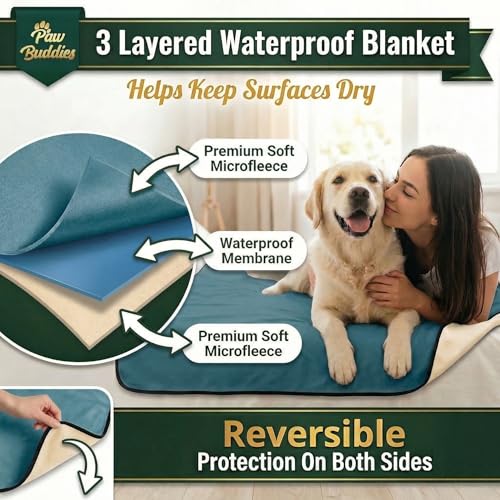 Paw Buddies Premium Waterproof Blanket 80"x90" Velvet-Feel Reversible Throw – Leakproof, Machine Washable Bed & Sofa King Size Protector for Couples, Pets & Travel + Bonus Small Blanket - color: Teal