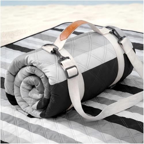 Genovega Waterproof Beach Blanket Picnic Outdoor Mat Rug Parents Papa Stepdad Pappy Poppy Pawpaw Grandpa Who Want Nothing Everything Bride in Law Daughter Son Father Happy Birthday Ideal - color: Gery Black Stripe, size: 6'8" x 6'8" (Square)