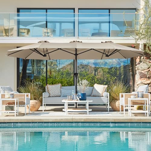 SUPERJARE 13FT Outdoor Umbrella for Patio, Double sided Pool Umbrellas with Fade Resistant Canopy, Large Table Umbrella for Deck, Market, Backyard - Warm Beige - color: Warm Beige, size: 13FT