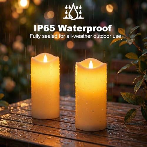 Livinlarge 3"x6" Large Outdoor Solar Candles Waterproof, Rechargeable Solar Powered Flameless Flickering LED Pillar Candle for Patio Yard Deck Window Table Decor, Holiday Gifts for Mom and Wife, 6pcs - color: D3"xH6", 6 PCS