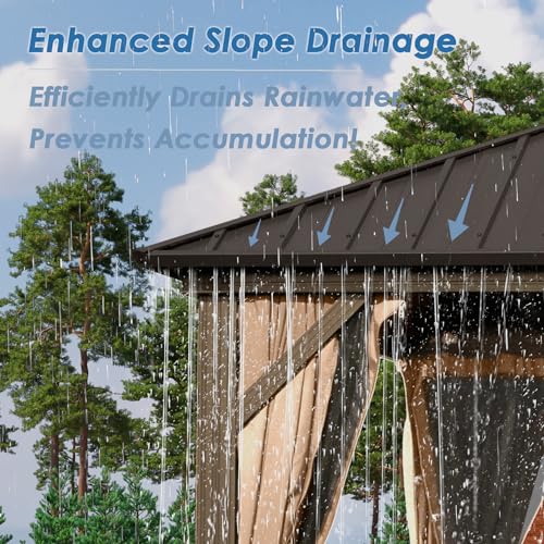 Domi 12' x 16' Hardtop Gazebo Permanent Metal Gazebo with Galvanized Steel Double Roof, Curtains and Netting for Party, Wedding, Outdoor Dining, Patio, Backyard, Brown - color: Brown, size: 12'×16' Double Roof