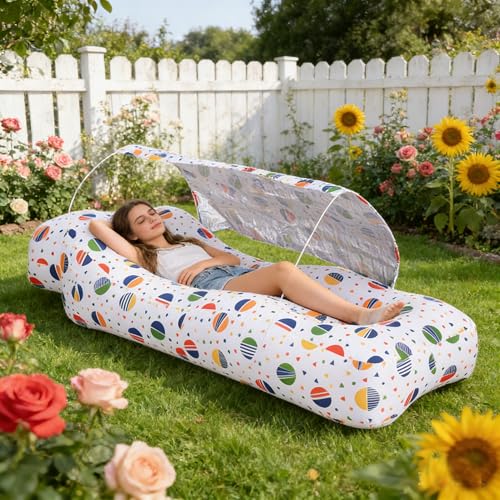 Inflatable Couch,Air Sofa with Sun-Shade Design,Built-in Storage,Ripstop Polyester&Stability Pegs,Portable Air Lounger for Beach,Camping,Easy to Carry,2 Inflation Ways(Included Pump)Pebble Gray - color: Pebble Gray