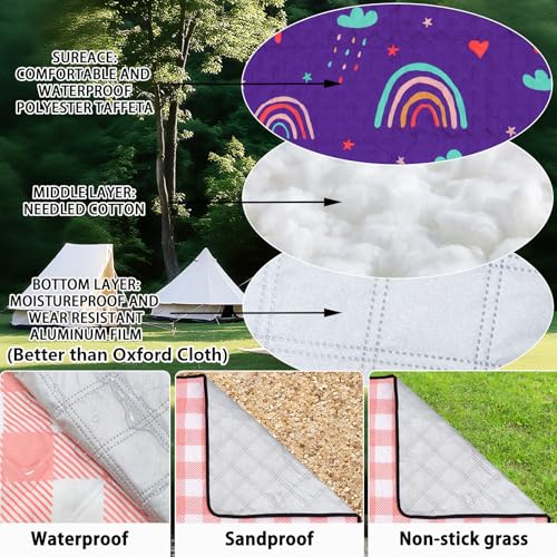 Large Picnic Blanket 79"X60" Outdoor Picnic Mat Foldable Waterproof Sand Beach Blanket Portable with Carry Strap Cozy Rug for Picnics Camping Park Lawn Hiking Concerts Tent Indoor Play Mat, Rainbow - color: Cute Rainbow
