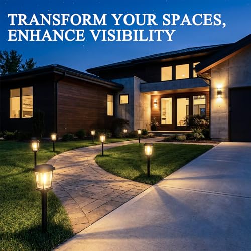 12 Pack Solar Lights Outdoor, Modern Solar Pathway Lights Outdoor, Waterproof Auto On/Off Garden Lights for Yard, Landscape Path, Walkway, Driveway Decor (3000K Warm White) - size: 12Pack